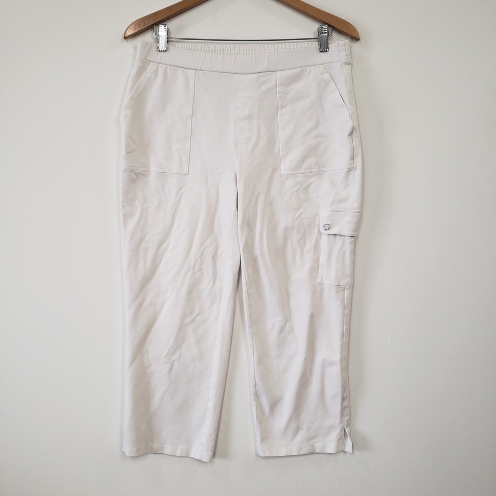 Susan Graver Weekend Crop Pants Womens Large White Cargo Stretch Capris Coastal